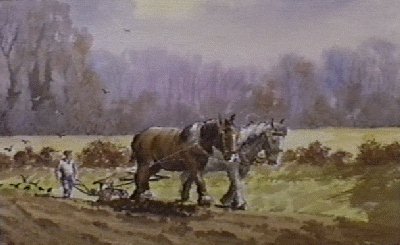 Early ploughing watercolour