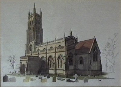 Ink drawing of All Saints' church