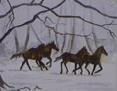 Watercolour Ponies in the Snow